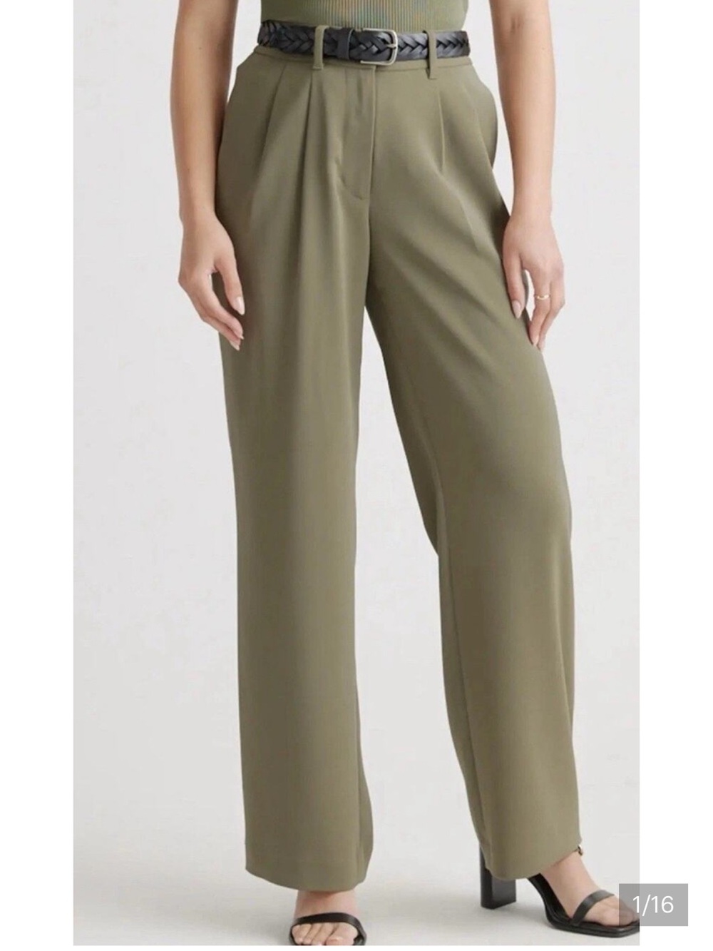 Quince stretch crepe Olive Green Wide-Leg Trousers